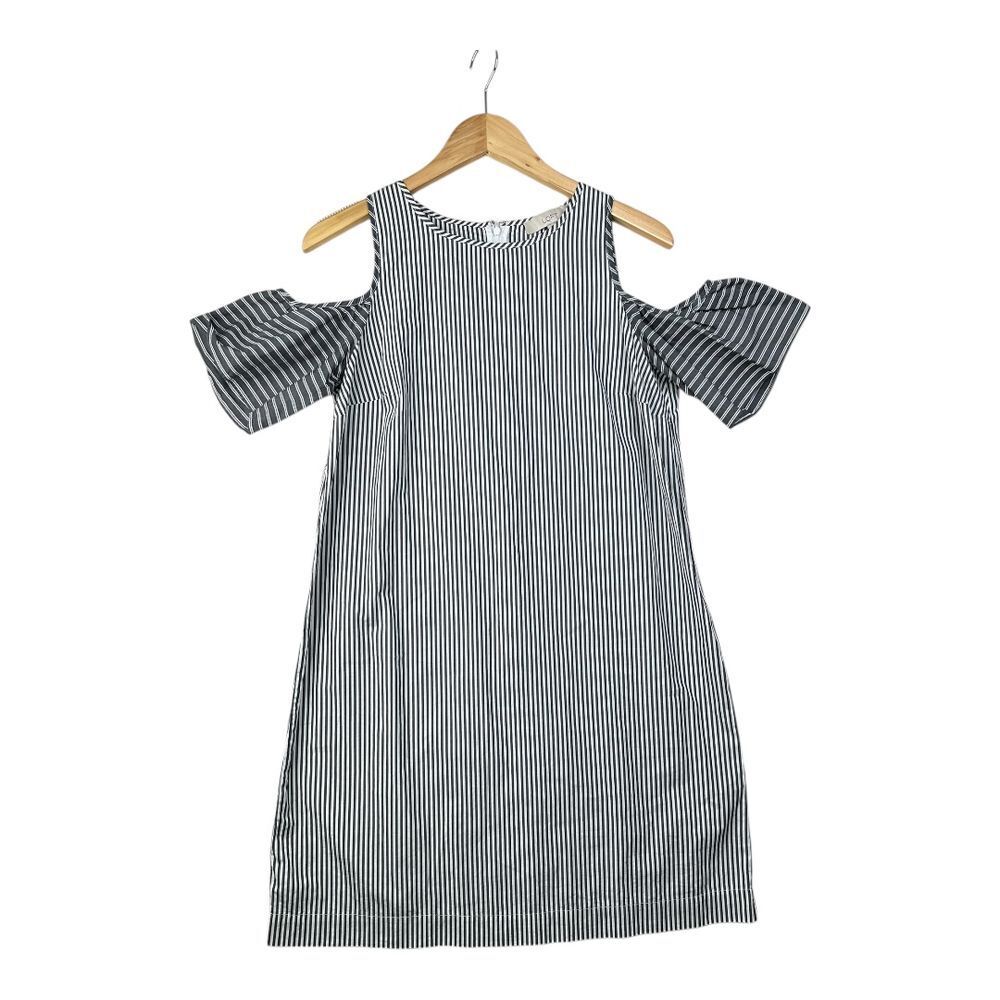 Loft Striped Mixed Stripedโ Cold Shoulder Mini Shift Dress size 4 Blue/White